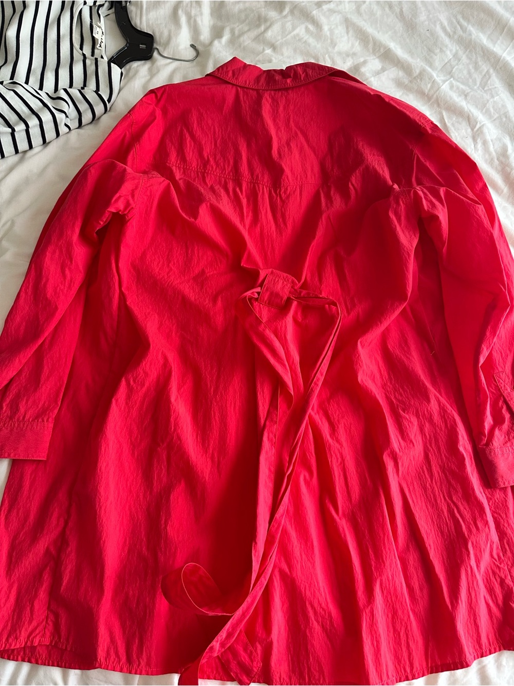 ba&sh Vibrant Red Midi Shirt Dress with Waist Tie